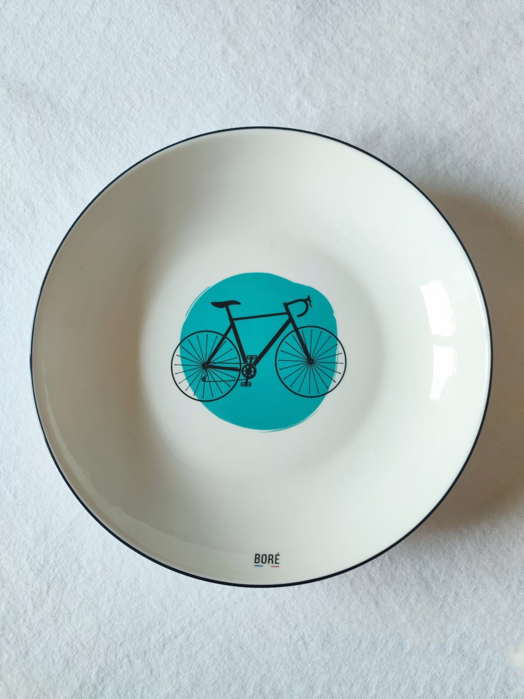 Assiette en porcelaine illustration bicyclette de course - Boré Strasbourg Alsace