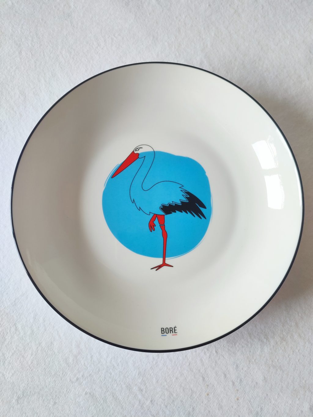 Assiette en porcelaine illustration cigogne - Boré Strasbourg Alsace